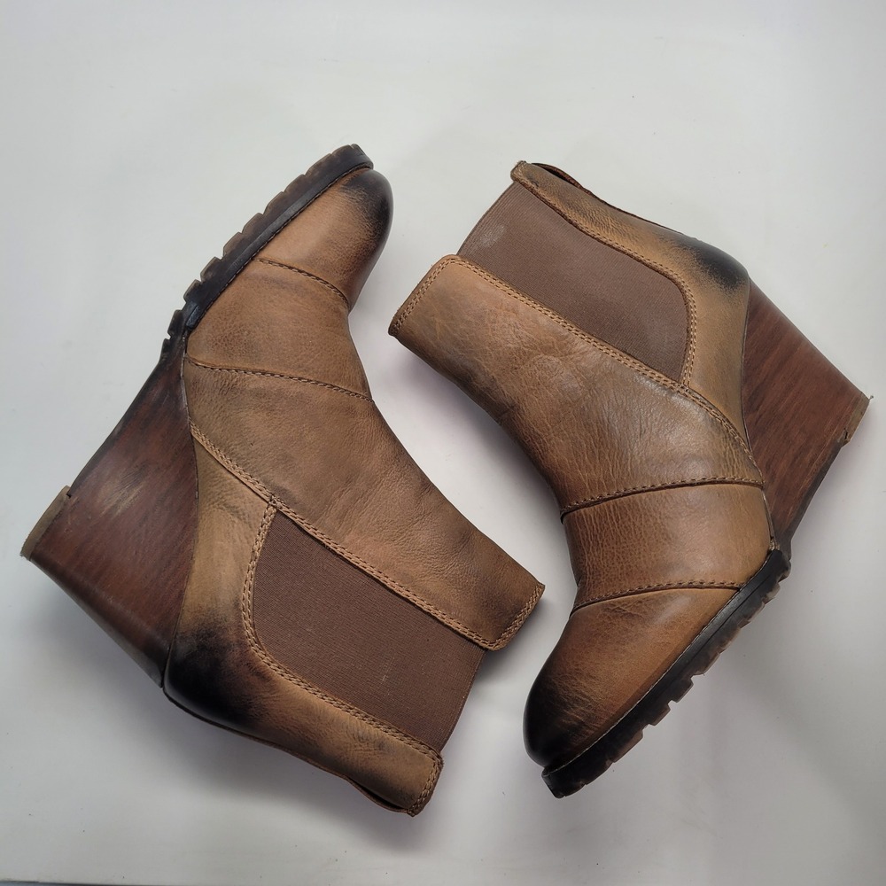Diba True Womens Brown Leather Wedge Ankle Boots Burnished Chelsea Size 8.5 - Picture 6 of 7
